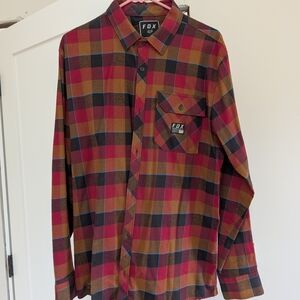 FOX Men's Red and Brown Plaid Shirt